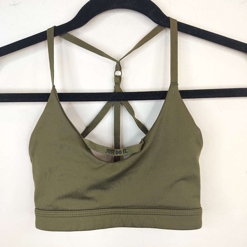 Nike Sports Bra Womens XS Strappy Dri-FIT Athletic Olive Green Strappy